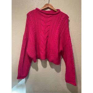 Anthropologie Pilcro Womens Pink Mock Neck Cable Knit Oversized Sweater Small